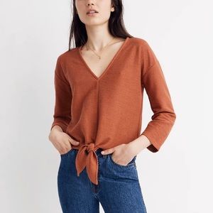 Madewell Texture & Thread Off-White Long-Sleeve Tie-Front Top Size Medium